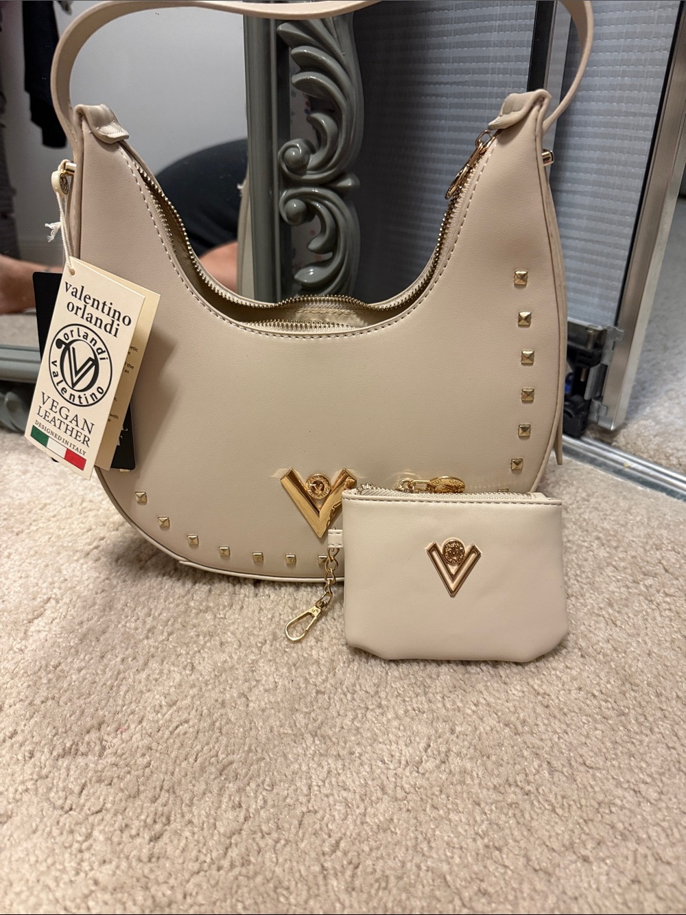 Valentino Orlandi Cream Shoulder Bag with Coin Pouch